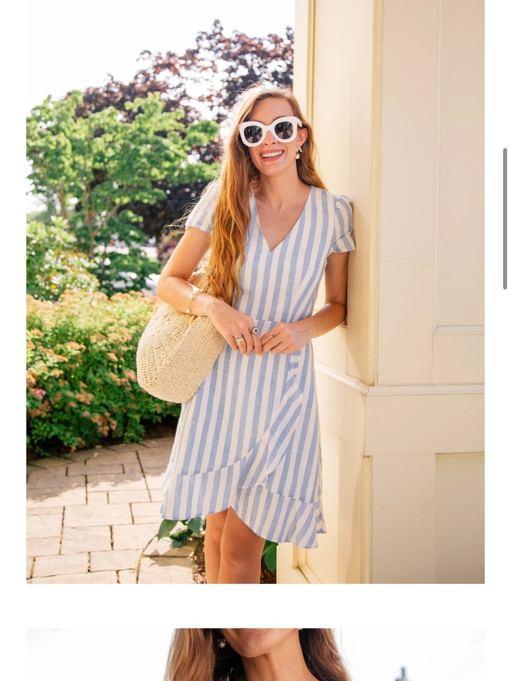 J. Crew Blue and White Striped V-Neck Wrap Dress